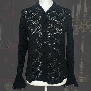 Josephine Chaus Petite Small Black Lace Top Long Flare Whimsigoth Fairy Grunge